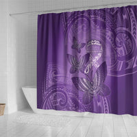 Polynesia Lupus Awareness Month Shower Curtain Warrior Purple Ribbon Polynesian Butterflies LT14 - Polynesian Pride