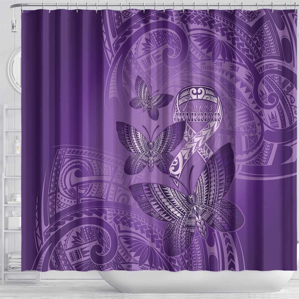 Polynesia Lupus Awareness Month Shower Curtain Warrior Purple Ribbon Polynesian Butterflies LT14 - Polynesian Pride
