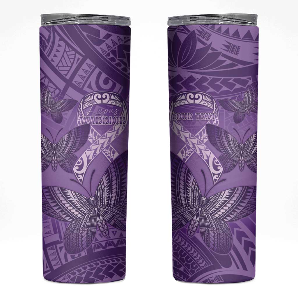 Personalised Polynesia Lupus Awareness Month Skinny Tumbler Warrior Purple Ribbon Polynesian Butterflies LT14 Purple - Polynesian Pride