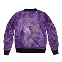 Personalised Polynesia Lupus Awareness Month Sleeve Zip Bomber Jacket Warrior Purple Ribbon Polynesian Butterflies LT14 - Polynesian Pride