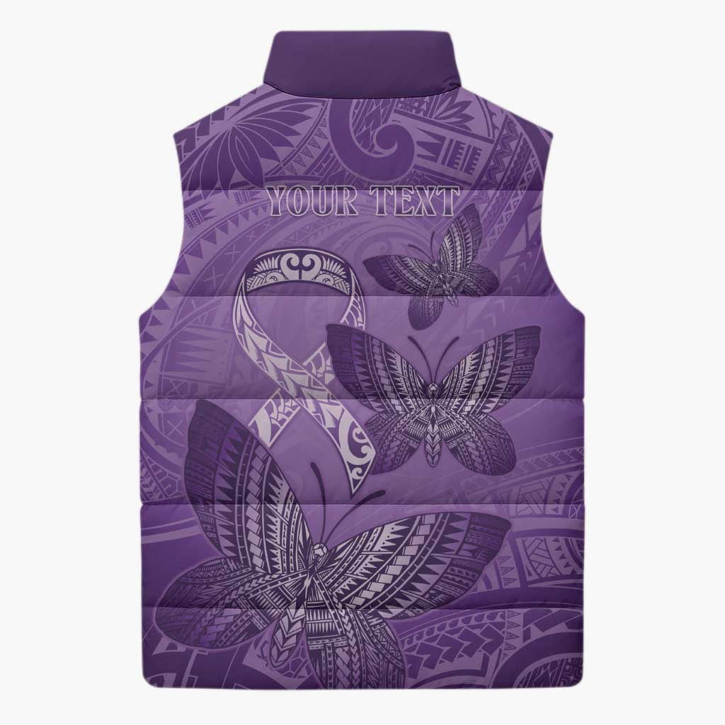 Personalised Polynesia Lupus Awareness Month Sleeveless Puffer Jacket Warrior Purple Ribbon Polynesian Butterflies LT14 - Polynesian Pride