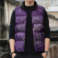 Personalised Polynesia Lupus Awareness Month Sleeveless Puffer Jacket Warrior Purple Ribbon Polynesian Butterflies LT14 - Polynesian Pride