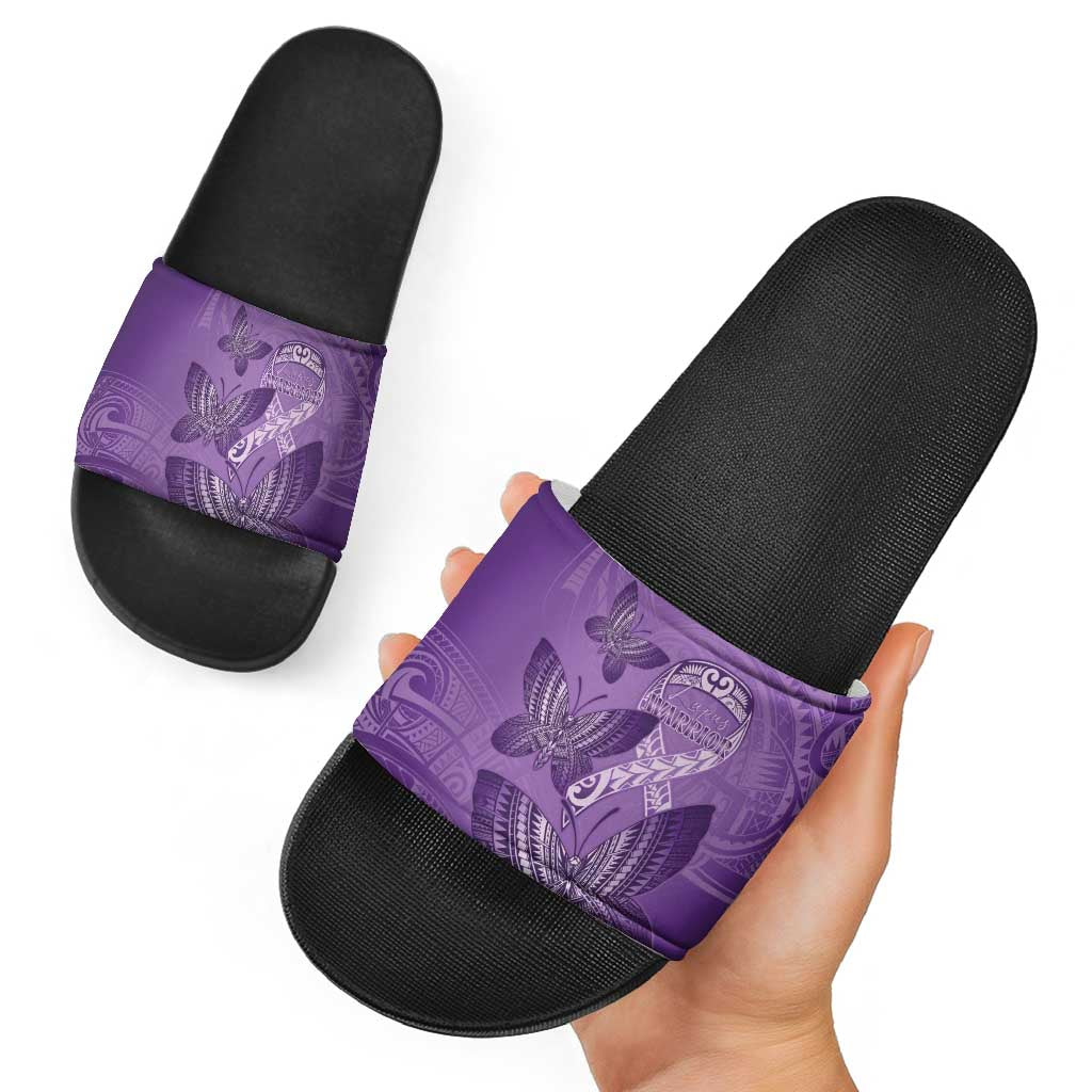 Polynesia Lupus Awareness Month Slide Sandals Warrior Purple Ribbon Polynesian Butterflies LT14 - Polynesian Pride