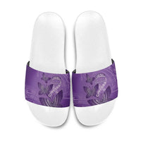 Polynesia Lupus Awareness Month Slide Sandals Warrior Purple Ribbon Polynesian Butterflies LT14 Purple - Polynesian Pride