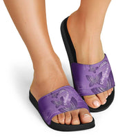 Polynesia Lupus Awareness Month Slide Sandals Warrior Purple Ribbon Polynesian Butterflies LT14 - Polynesian Pride