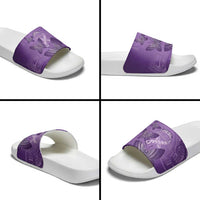 Polynesia Lupus Awareness Month Slide Sandals Warrior Purple Ribbon Polynesian Butterflies LT14 - Polynesian Pride