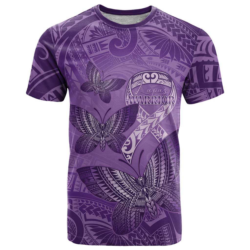 Personalised Polynesia Lupus Awareness Month T Shirt Warrior Purple Ribbon Polynesian Butterflies LT14 Purple - Polynesian Pride
