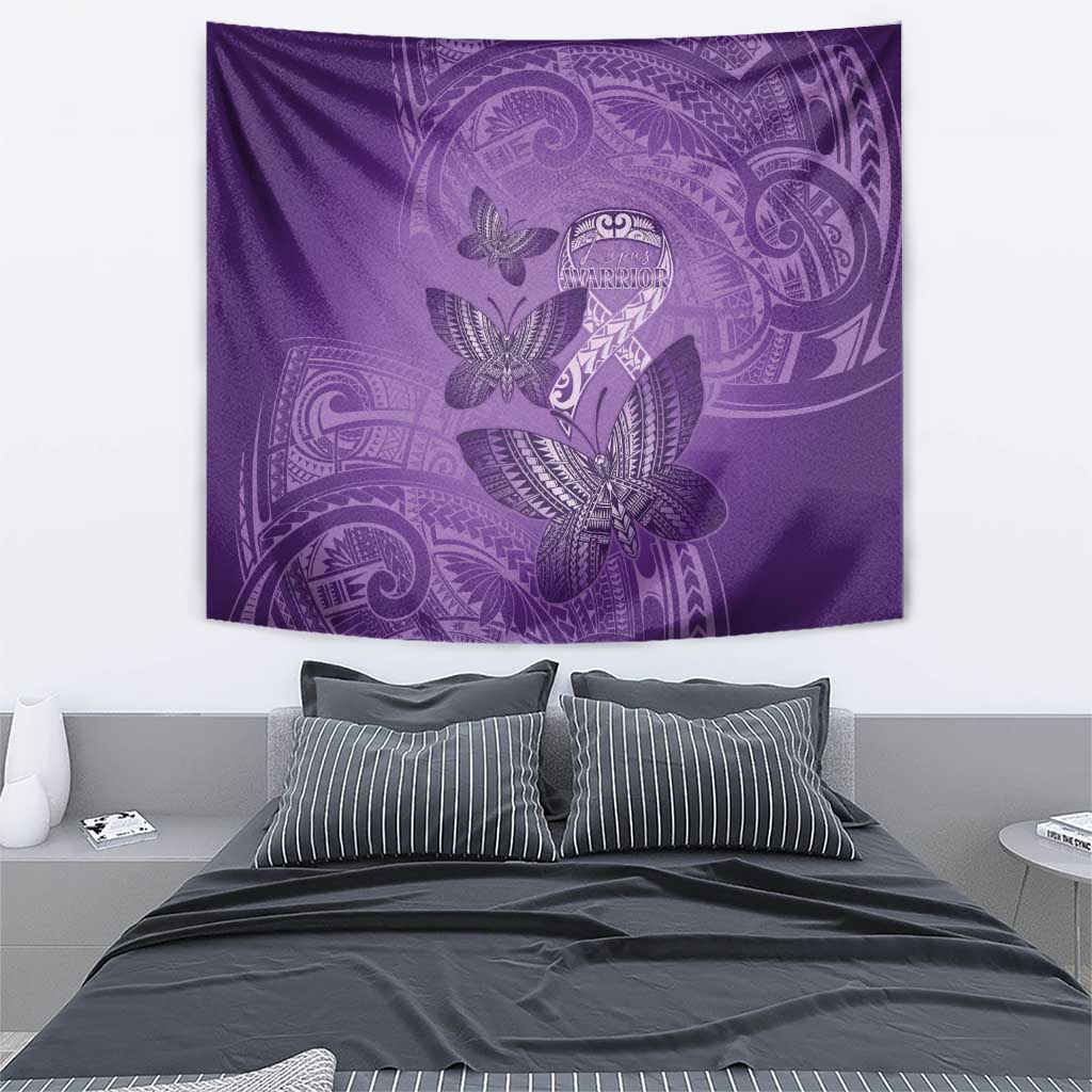 Polynesia Lupus Awareness Month Tapestry Warrior Purple Ribbon Polynesian Butterflies LT14 - Polynesian Pride