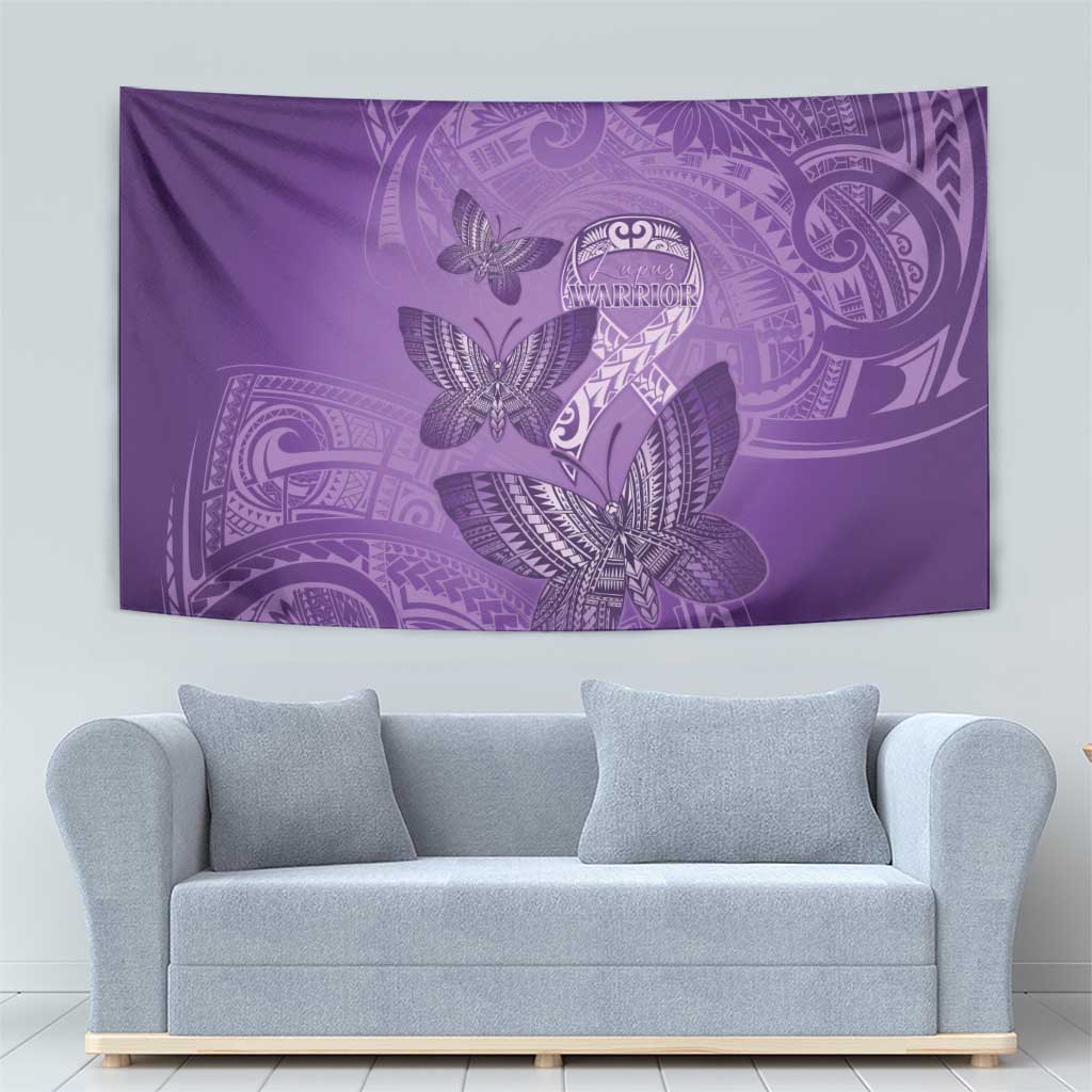 Polynesia Lupus Awareness Month Tapestry Warrior Purple Ribbon Polynesian Butterflies LT14 - Polynesian Pride