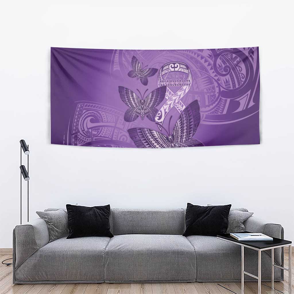 Polynesia Lupus Awareness Month Tapestry Warrior Purple Ribbon Polynesian Butterflies LT14 - Polynesian Pride
