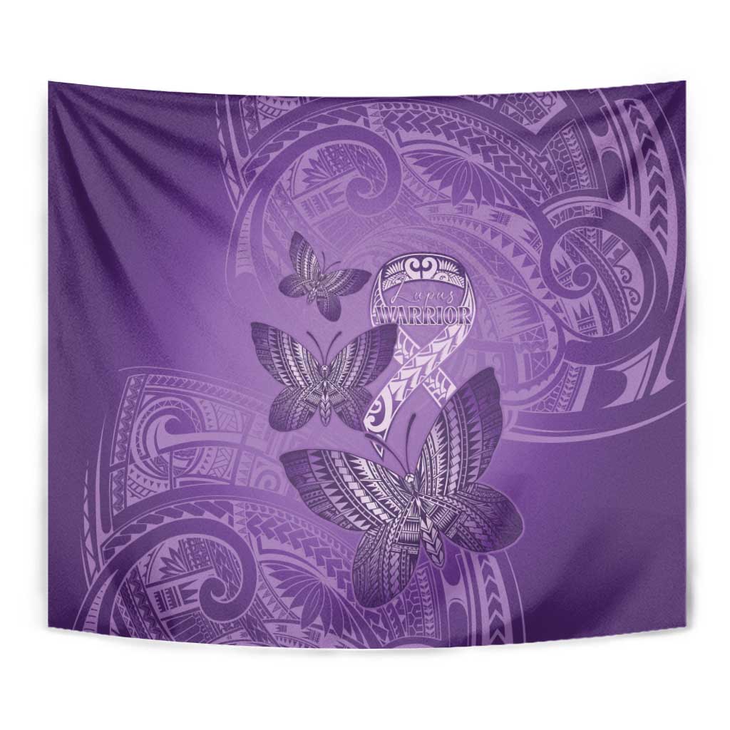 Polynesia Lupus Awareness Month Tapestry Warrior Purple Ribbon Polynesian Butterflies LT14 - Polynesian Pride