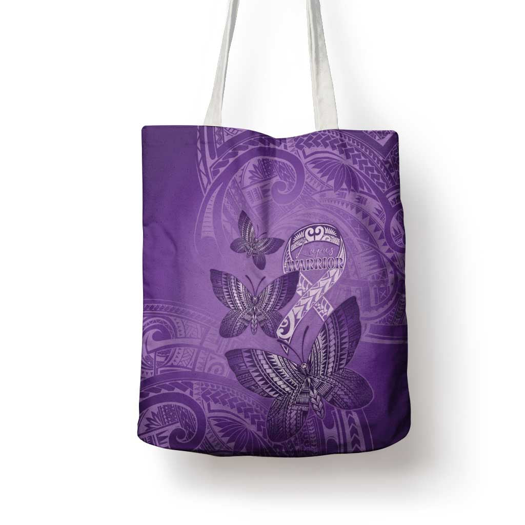 Polynesia Lupus Awareness Month Tote Bag Warrior Purple Ribbon Polynesian Butterflies LT14 - Polynesian Pride
