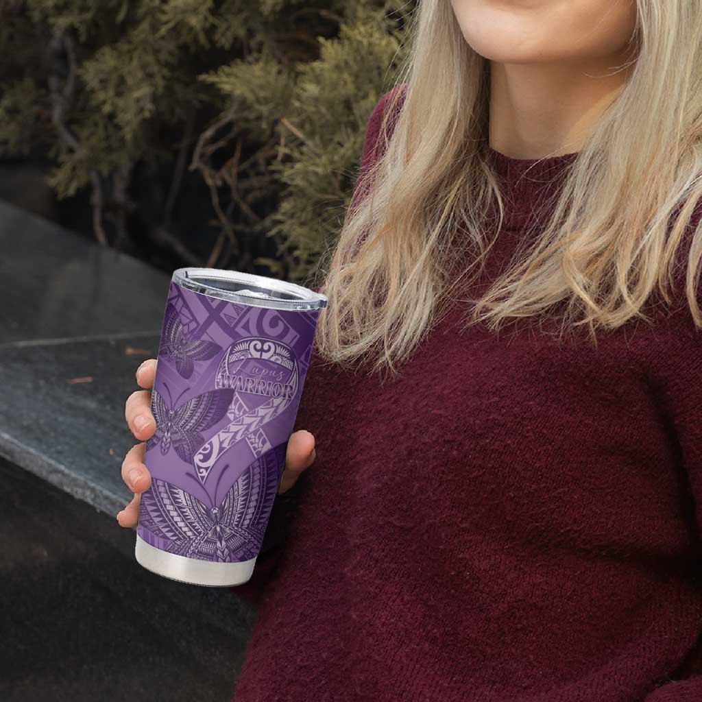 Personalised Polynesia Lupus Awareness Month Tumbler Cup Warrior Purple Ribbon Polynesian Butterflies LT14 - Polynesian Pride