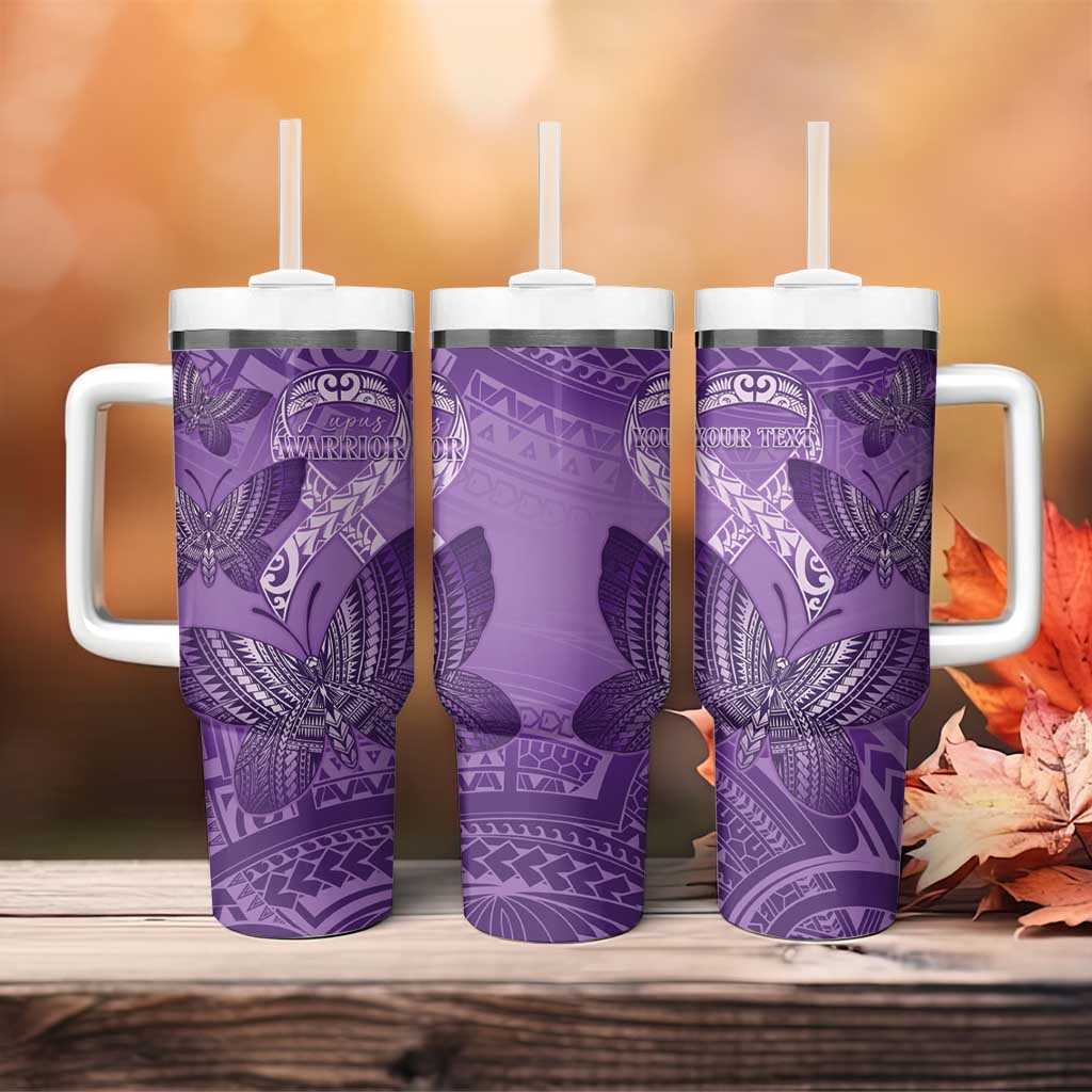Personalised Polynesia Lupus Awareness Month Tumbler With Handle Warrior Purple Ribbon Polynesian Butterflies LT14 - Polynesian Pride