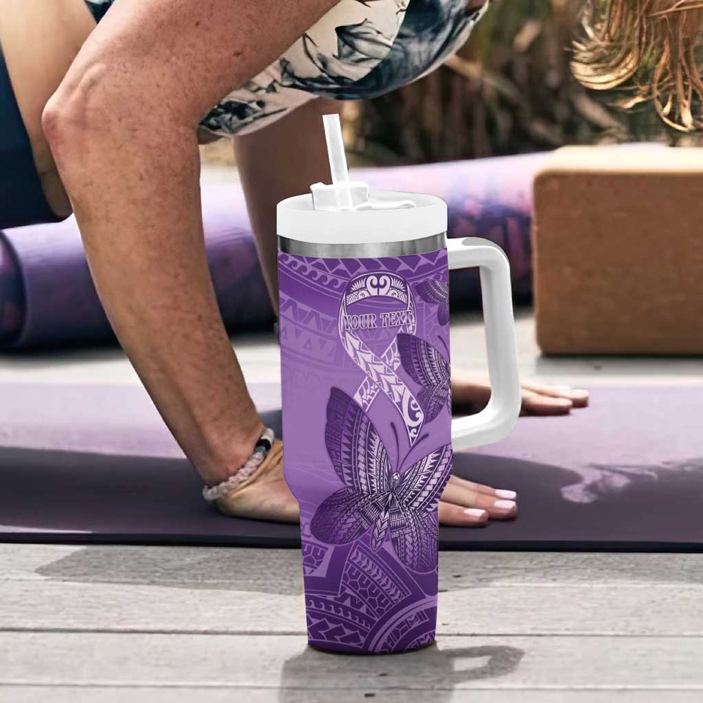 Personalised Polynesia Lupus Awareness Month Tumbler With Handle Warrior Purple Ribbon Polynesian Butterflies LT14 - Polynesian Pride