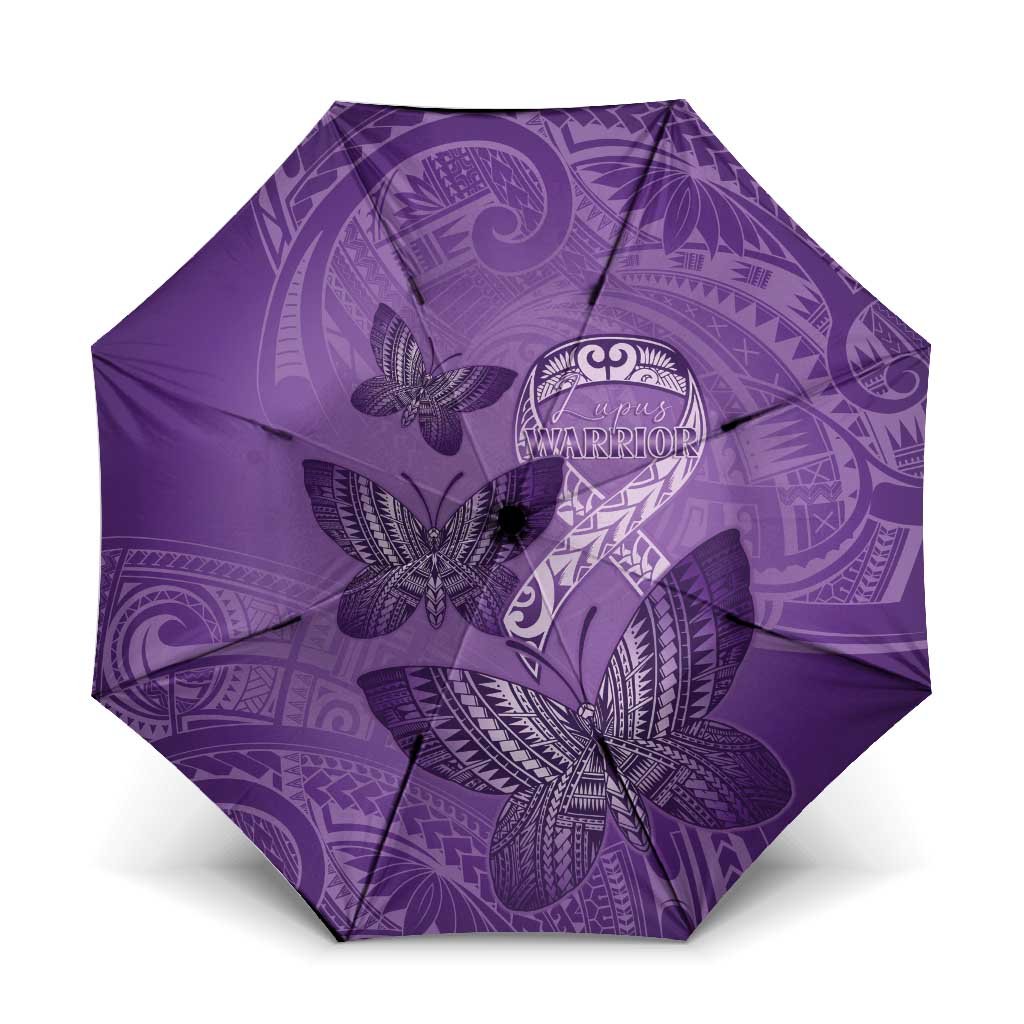 Polynesia Lupus Awareness Month Umbrella Warrior Purple Ribbon Polynesian Butterflies LT14 One Size Folded 11.42 inch Opened Diameter 37.4 inch Purple - Polynesian Pride