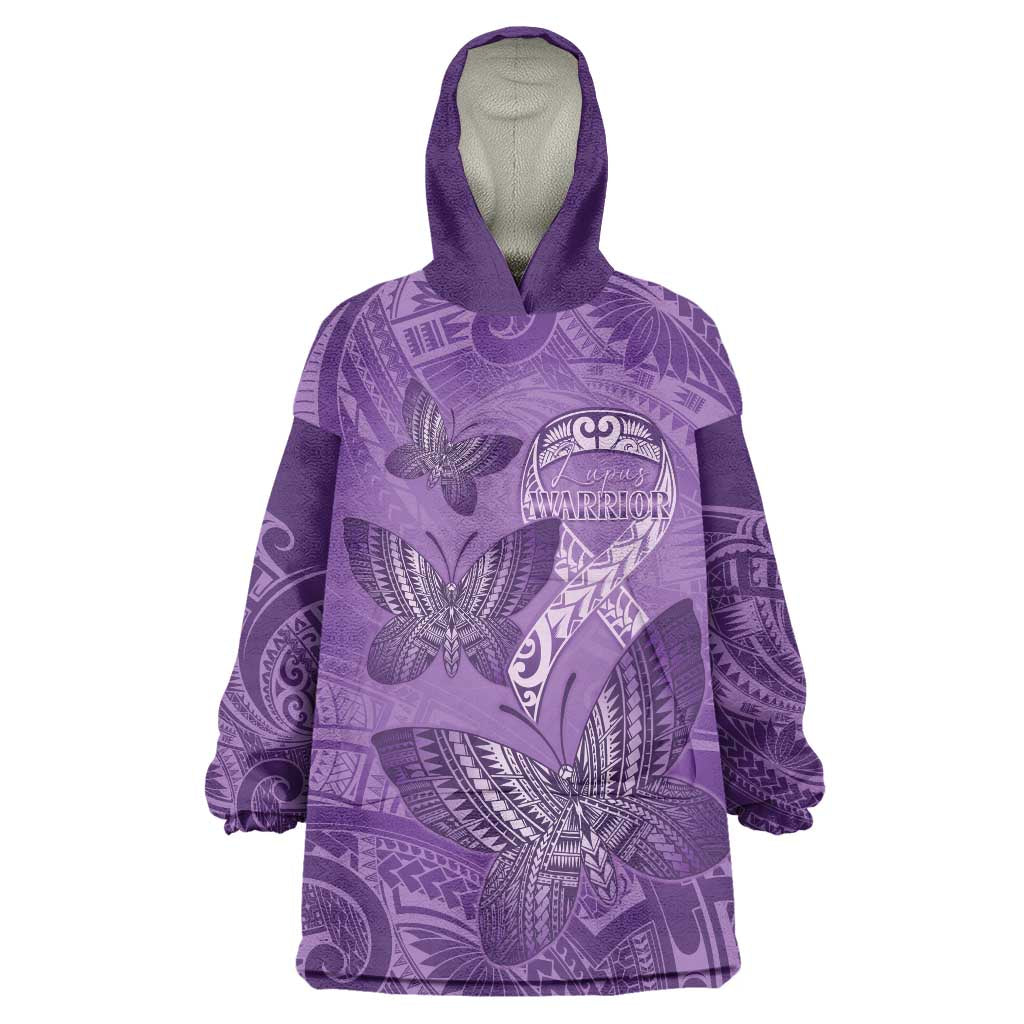 Personalised Polynesia Lupus Awareness Month Wearable Blanket Hoodie Warrior Purple Ribbon Polynesian Butterflies LT14 One Size Purple - Polynesian Pride