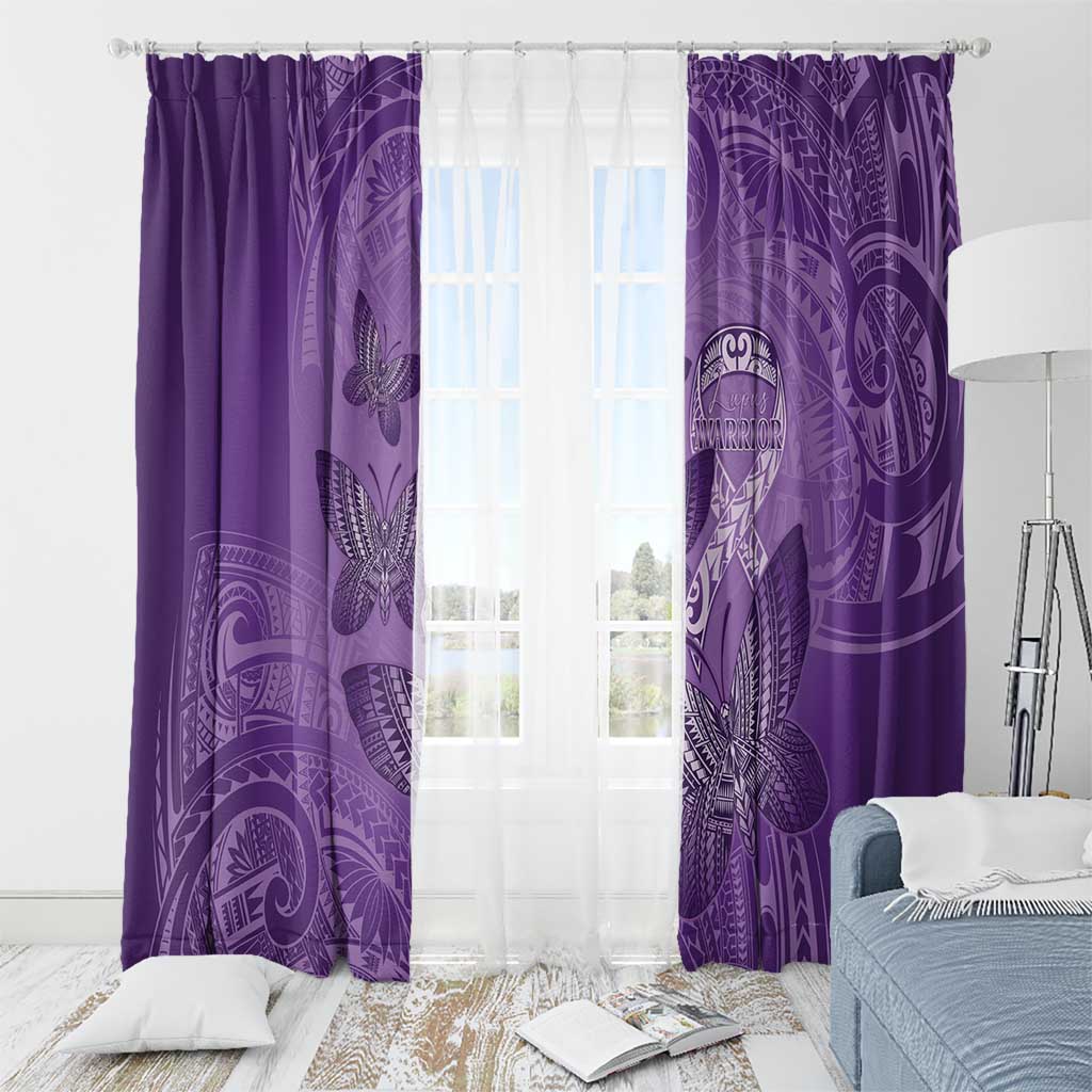 Polynesia Lupus Awareness Month Window Curtain Warrior Purple Ribbon Polynesian Butterflies LT14 - Polynesian Pride