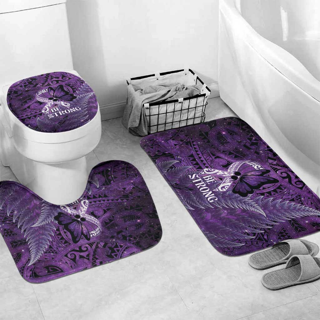 Lupus Awareness Month New Zealand Bathroom Set Be Strong Warrior Maori Silver Fern LT14 Mat Set Only (3 pcs) One Size Purple - Polynesian Pride