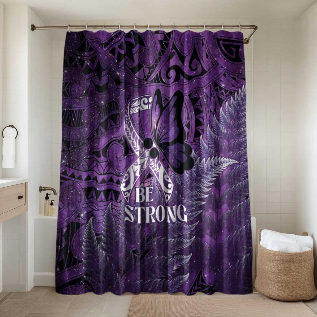 Lupus Awareness Month New Zealand Bathroom Set Be Strong Warrior Maori Silver Fern LT14 Shower Curtain Only Purple - Polynesian Pride