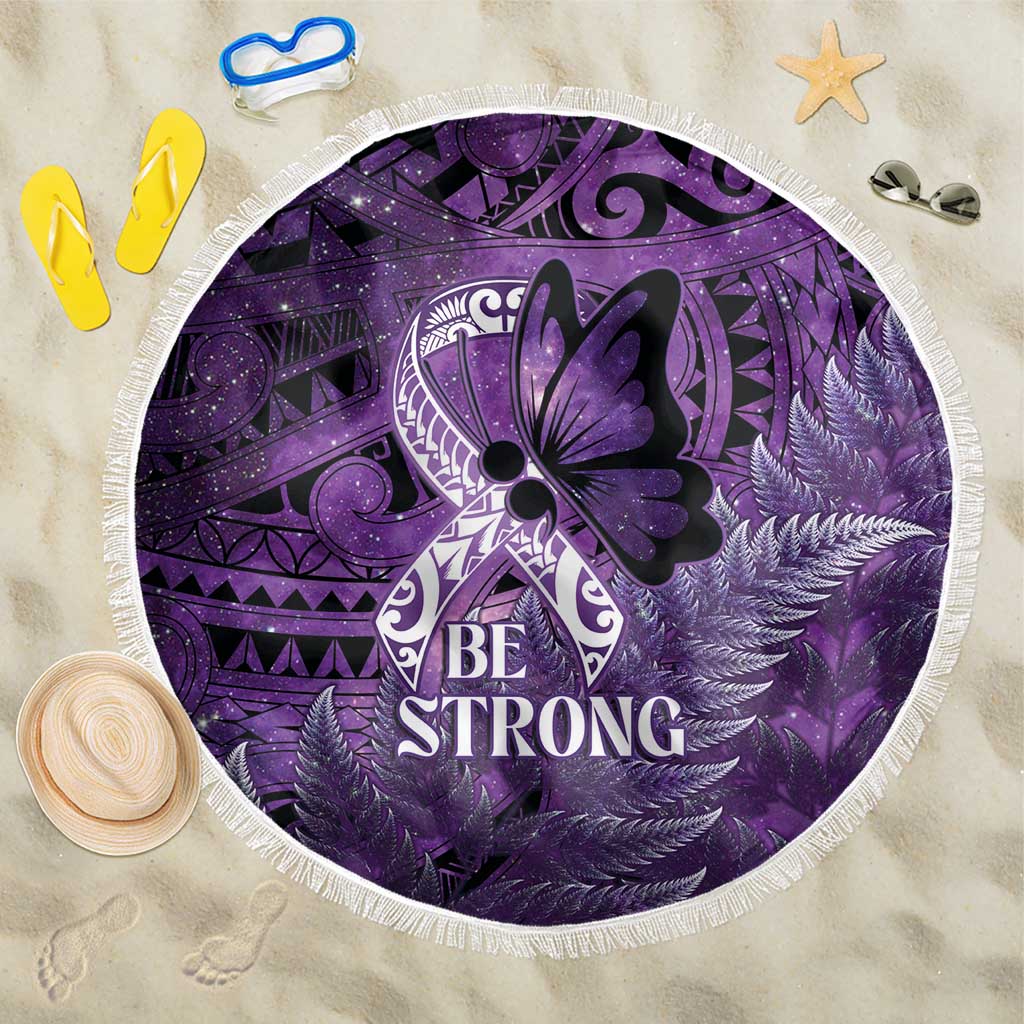 Lupus Awareness Month New Zealand Beach Blanket Be Strong Warrior Maori Silver Fern LT14 One Size 150cm Purple - Polynesian Pride