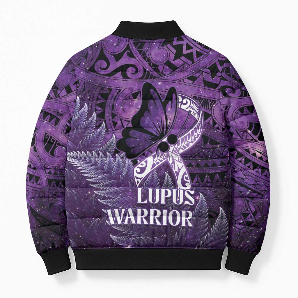 Lupus Awareness Month New Zealand Bomber Puffer Jacket Be Strong Warrior Maori Silver Fern LT14 - Polynesian Pride