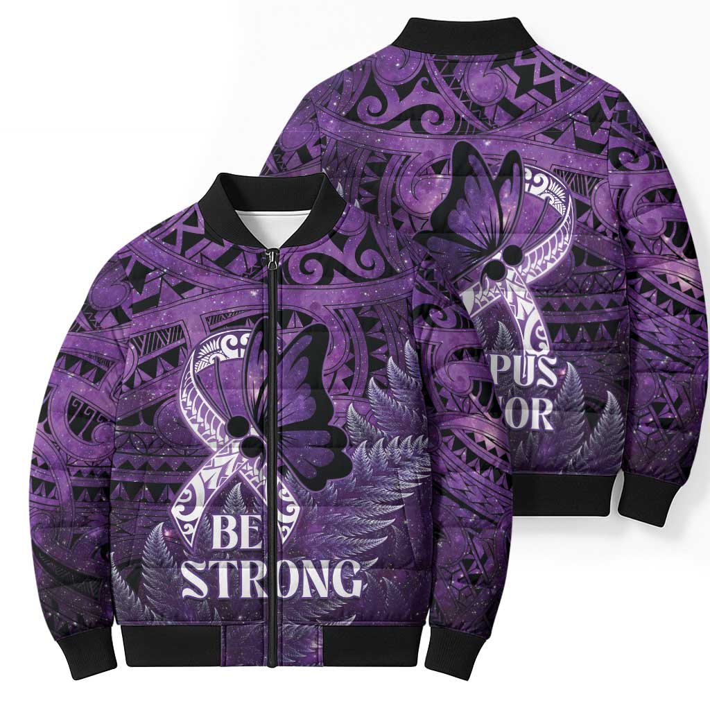 Lupus Awareness Month New Zealand Bomber Puffer Jacket Be Strong Warrior Maori Silver Fern LT14 - Polynesian Pride