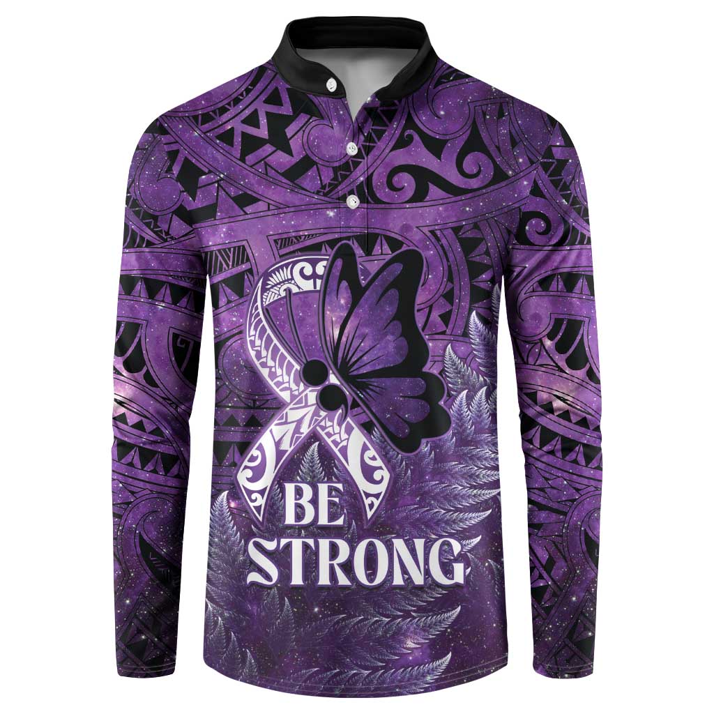 Lupus Awareness Month New Zealand Button Sweatshirt Be Strong Warrior Maori Silver Fern LT14 Purple - Polynesian Pride