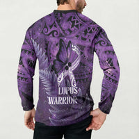 Lupus Awareness Month New Zealand Button Sweatshirt Be Strong Warrior Maori Silver Fern LT14 - Polynesian Pride