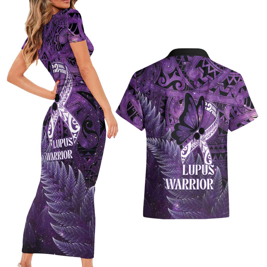 Lupus Awareness Month New Zealand Couples Matching Short Sleeve Bodycon Dress and Hawaiian Shirt Be Strong Warrior Maori Silver Fern