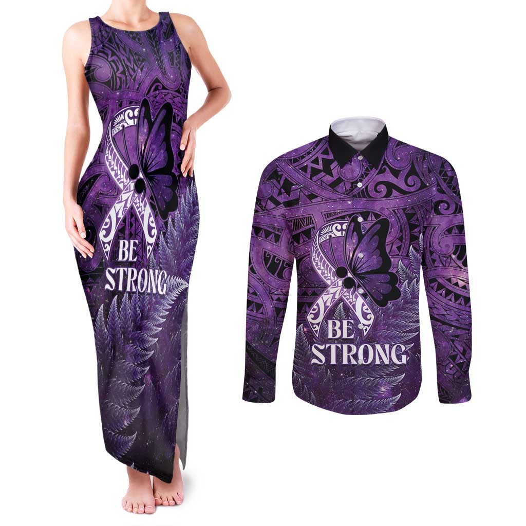 Lupus Awareness Month New Zealand Couples Matching Tank Maxi Dress and Long Sleeve Button Shirt Be Strong Warrior Maori Silver Fern