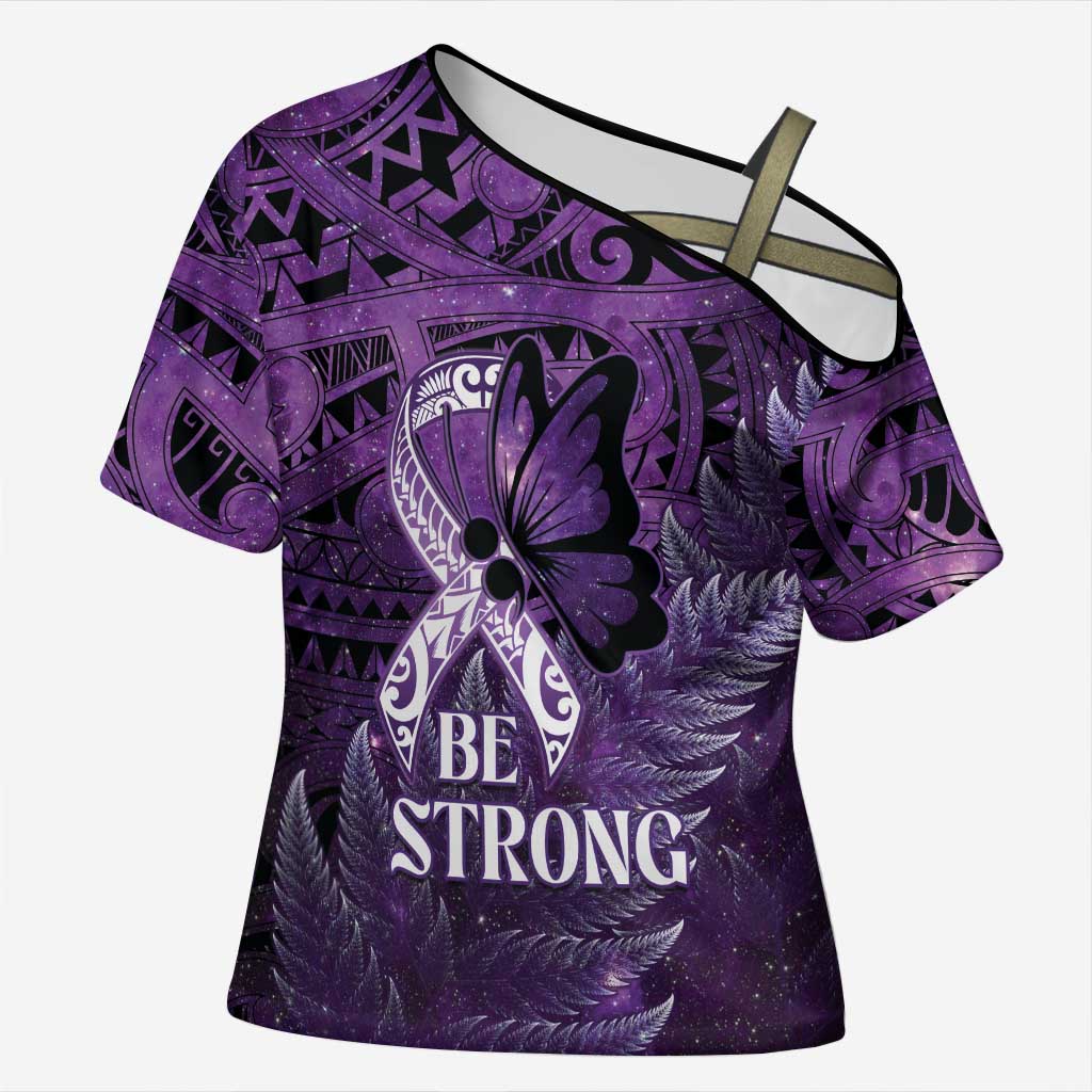 Lupus Awareness Month New Zealand Cross Shoulder Shirt Be Strong Warrior Maori Silver Fern LT14 Female Purple - Polynesian Pride
