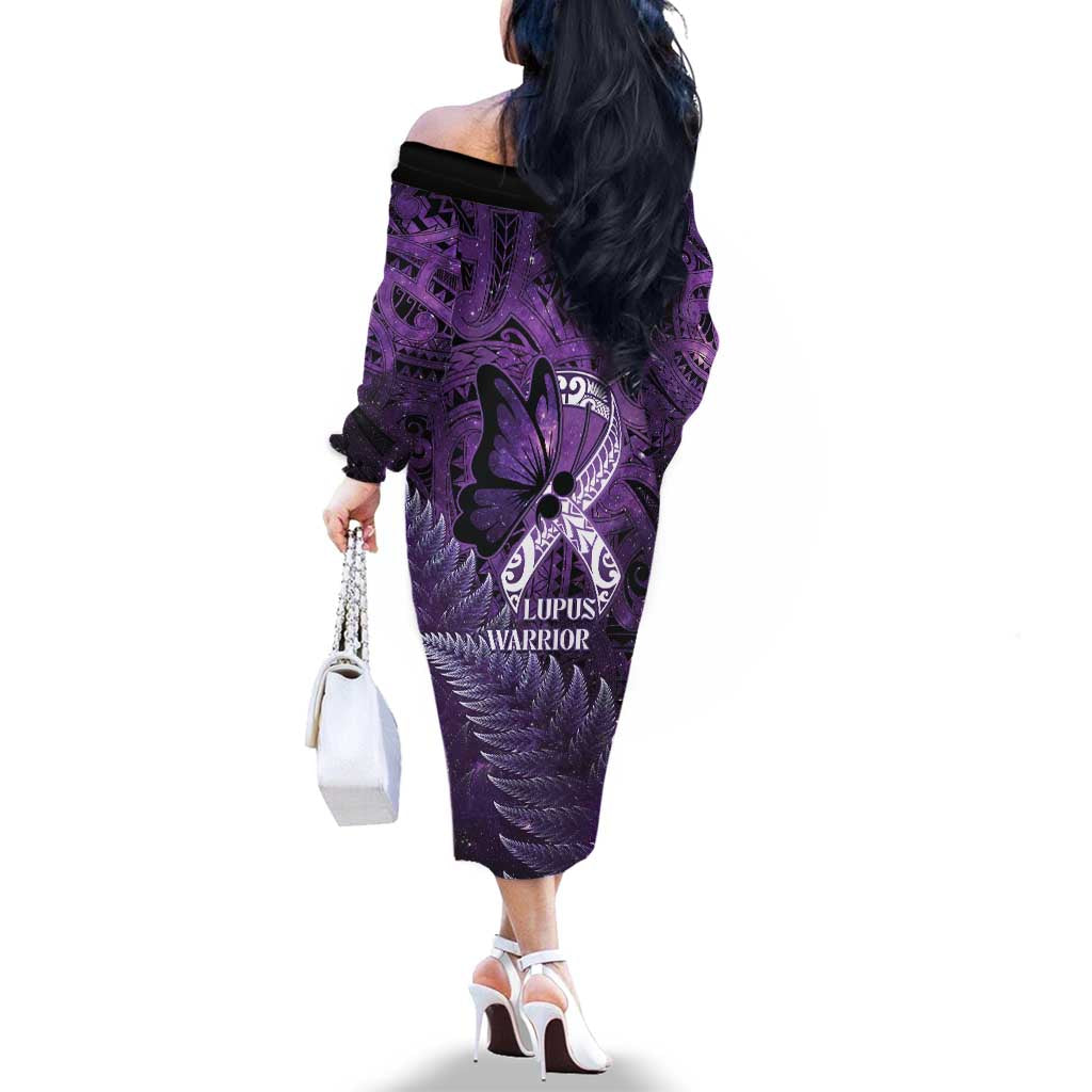 Lupus Awareness Month New Zealand Family Matching Off The Shoulder Long Sleeve Dress and Hawaiian Shirt Be Strong Warrior Maori Silver Fern