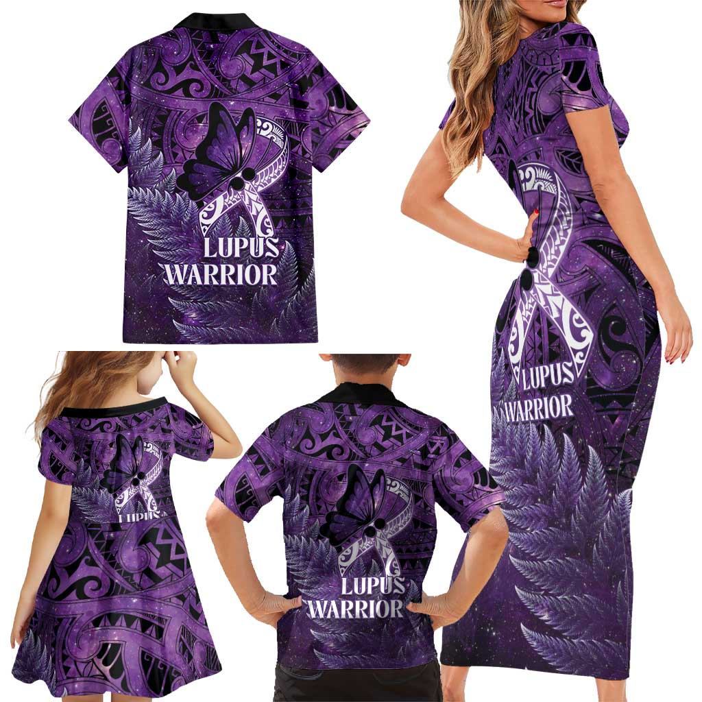 Lupus Awareness Month New Zealand Family Matching Short Sleeve Bodycon Dress and Hawaiian Shirt Be Strong Warrior Maori Silver Fern
