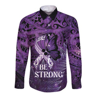 Lupus Awareness Month New Zealand Long Sleeve Button Shirt Be Strong Warrior Maori Silver Fern LT14 Unisex Purple - Polynesian Pride