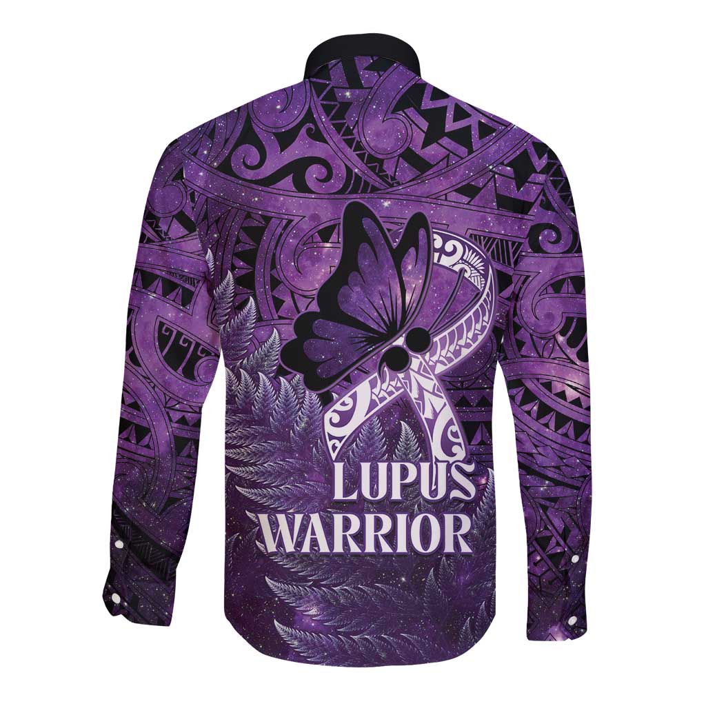 Lupus Awareness Month New Zealand Long Sleeve Button Shirt Be Strong Warrior Maori Silver Fern LT14 - Polynesian Pride