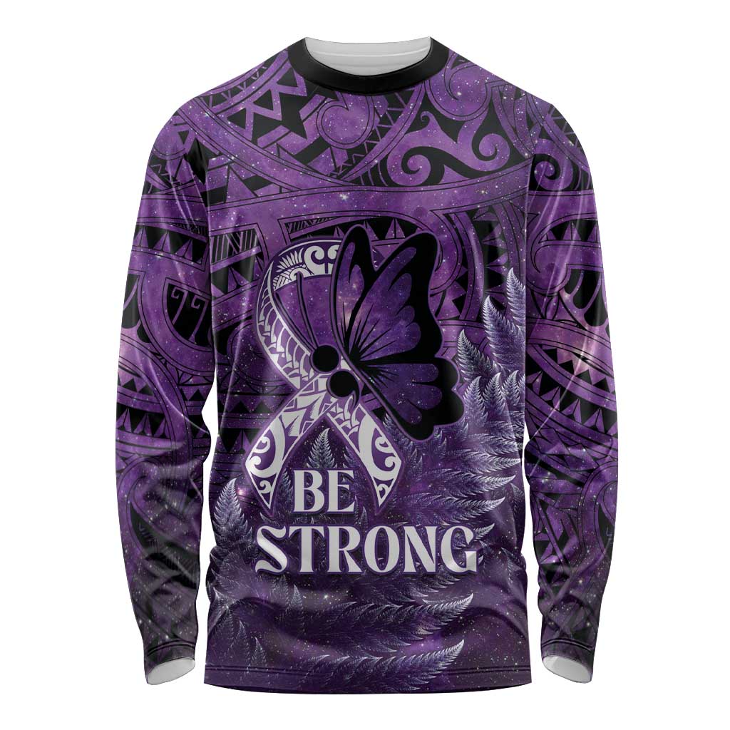 Lupus Awareness Month New Zealand Long Sleeve Shirt Be Strong Warrior Maori Silver Fern LT14 Unisex Purple - Polynesian Pride