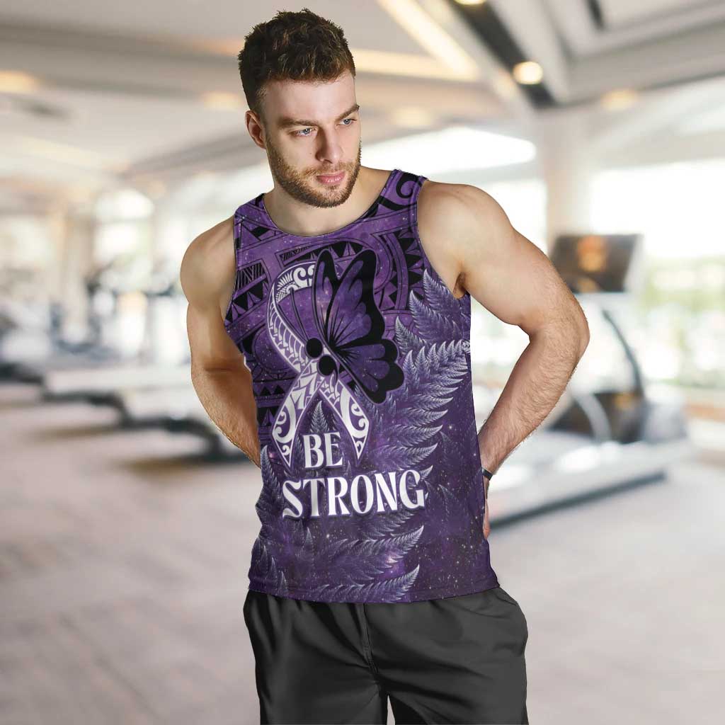 Lupus Awareness Month New Zealand Men Tank Top Be Strong Warrior Maori Silver Fern LT14 Purple - Polynesian Pride