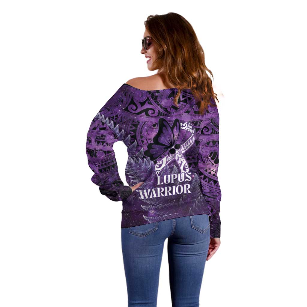 Lupus Awareness Month New Zealand Off Shoulder Sweater Be Strong Warrior Maori Silver Fern LT14 - Polynesian Pride