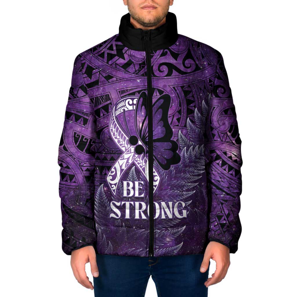 Lupus Awareness Month New Zealand Padded Jacket Be Strong Warrior Maori Silver Fern LT14 Men Purple - Polynesian Pride