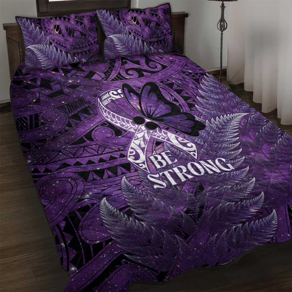 Lupus Awareness Month New Zealand Quilt Bed Set Be Strong Warrior Maori Silver Fern LT14 Purple - Polynesian Pride