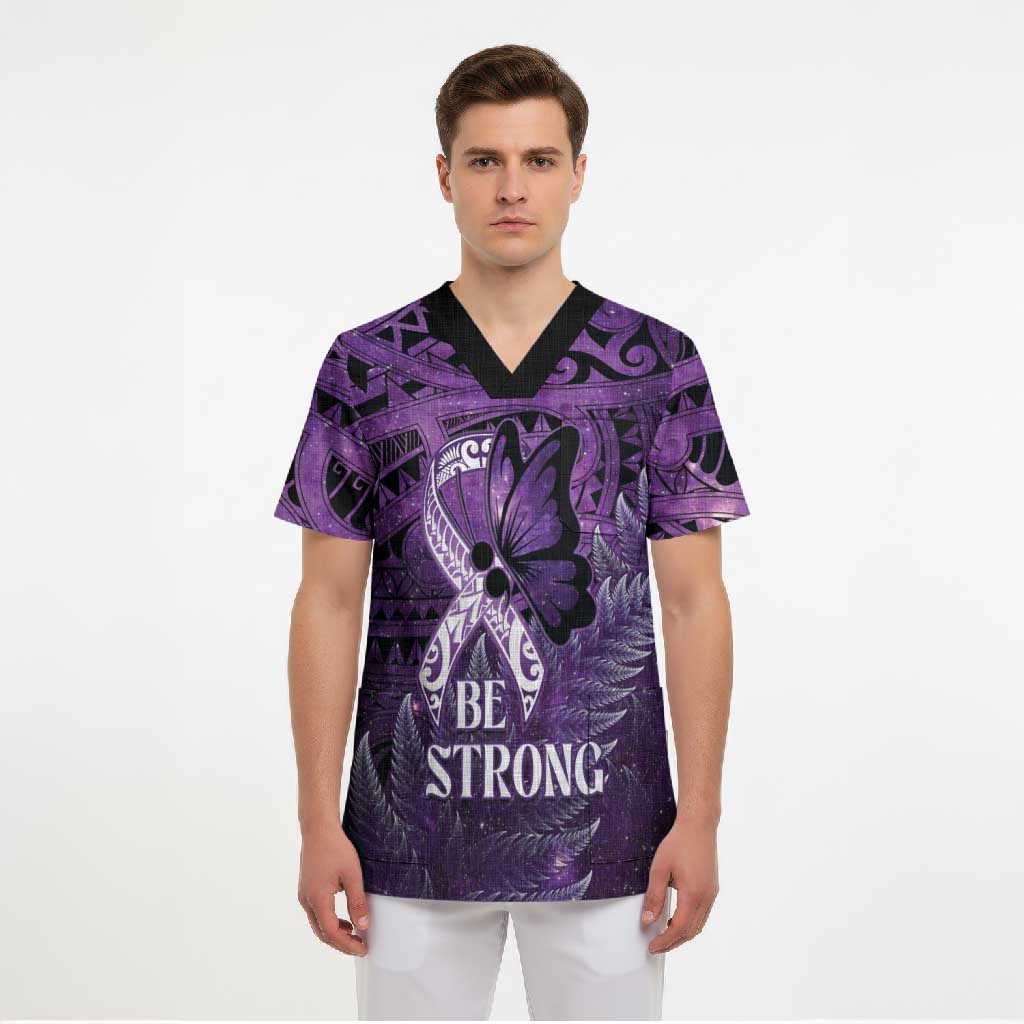 Lupus Awareness Month New Zealand Scrub Top Be Strong Warrior Maori Silver Fern LT14 - Polynesian Pride