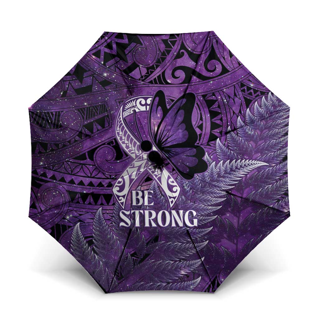 Lupus Awareness Month New Zealand Umbrella Be Strong Warrior Maori Silver Fern LT14 One Size Folded 11.42 inch Opened Diameter 37.4 inch Purple - Polynesian Pride