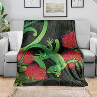 New Zealand Gecko Blanket Aotearoa Maori With Pohutukawa Flowers LT14 - Polynesian Pride