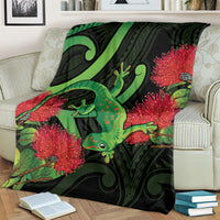 New Zealand Gecko Blanket Aotearoa Maori With Pohutukawa Flowers LT14 - Polynesian Pride