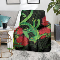 New Zealand Gecko Blanket Aotearoa Maori With Pohutukawa Flowers LT14 - Polynesian Pride