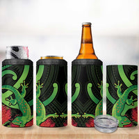 New Zealand Gecko 4 in 1 Can Cooler Tumbler Aotearoa Maori With Pohutukawa Flowers
