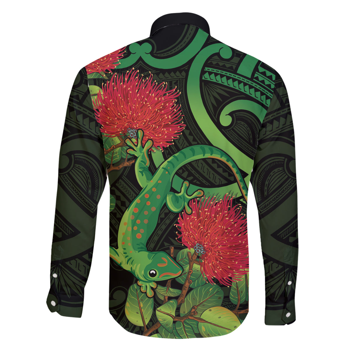New Zealand Gecko Family Matching Short Sleeve Bodycon Dress and Hawaiian Shirt Aotearoa Maori With Pohutukawa Flowers