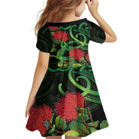 New Zealand Gecko Family Matching Summer Maxi Dress and Hawaiian Shirt Aotearoa Maori With Pohutukawa Flowers