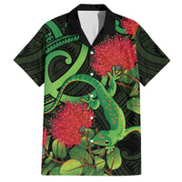 New Zealand Gecko Family Matching Tank Maxi Dress and Hawaiian Shirt Aotearoa Maori With Pohutukawa Flowers